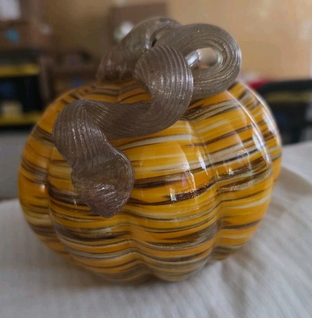 Hand Blown Glass Pumpkin Martha Stewart Multi Colored Halloween Fall Decor 5½"